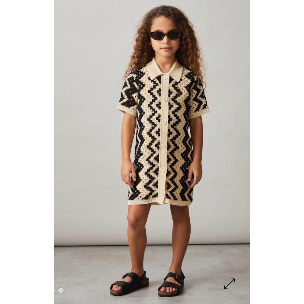 Reiss Natalie Cotton-Blend Patterned Crochet Dress in Ecru Size 10-11Y